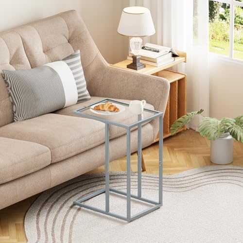 End Table,C Shaped Side Table for Sofa,Glass Couch Tray Snack Dinner Table for Living Room, Bedroom,TV Tray Table for Small Space,Living Room, Bedroom,Easy Assembly (Gray) - Image 6
