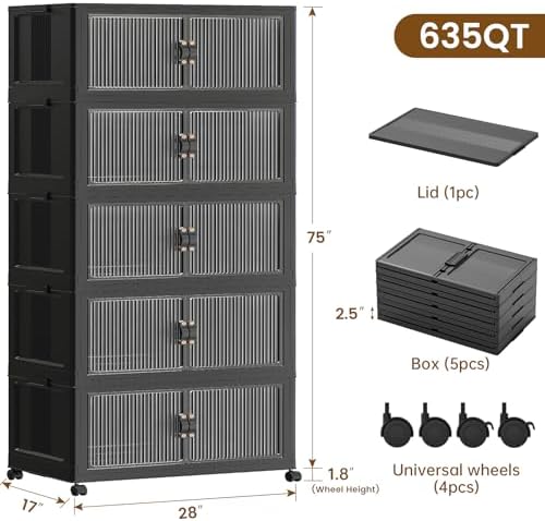 SAILUN 635Qt Large Stackable Storage Bins,Storage Cabinet with a Lid,Black - Image 2