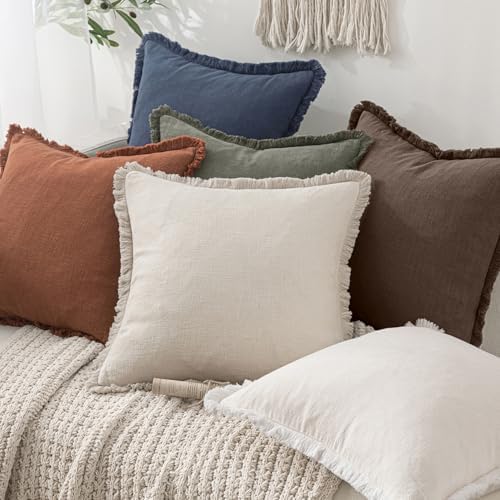 MIULEE Boho Linen Fringe Decorative Fall Pillow Covers Reddish Brown 26x26 - Image 6