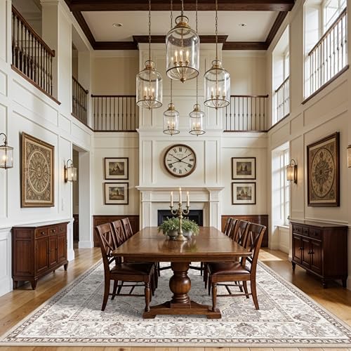 12x15 Living Room Area Rug: Oriental Large Neutral Bedroom Carpet Soft Distressed Floor Mat with Non-Slip Backing Indoor Ultra Thin Water-Resistant Dining Room Rug Farmhouse Home Decor(12x15 Beige) - Image 2