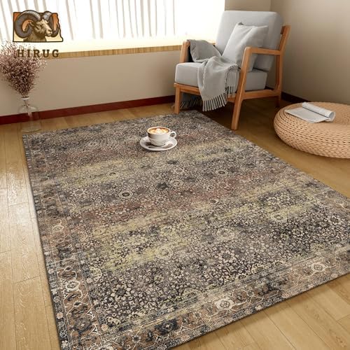 Washable Area Rug 9' x 12' Vintage Traditional Persian Mat - Foldable Distressed Non-Slip Machine Washable Carpet for Living Room Bedroom Kitchen Home Decor - Umber and Slate - Image 4