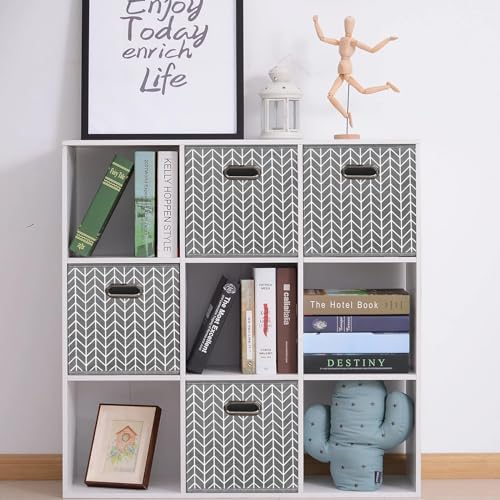 Black Foldable Storage Cubes Bins, Fabric Storage Box Cubes Organizer Baskets with Dual Handles for Home Organizer,Set of 3,(Grey Wave) - Image 4