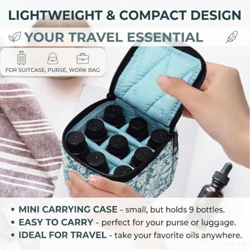 9 Bottles Essential Oil Carrying Case with Thick Foam Protection, Portable and Shockproof Organizer for 5ml to 10ml,15ml Bottles, Nail Polish, Roller Balls and Travel (Aqua Green) - Image 3