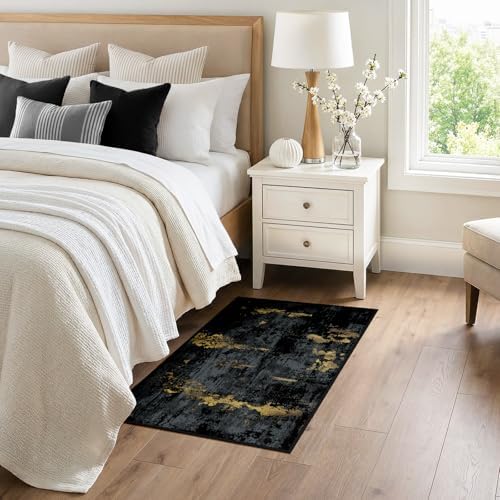 RELEANY Washable 3'x4' Abstract Area Rug for Living Room Black Gold - Image 2