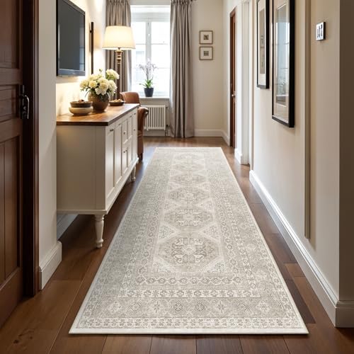 Ksrau 3x10 Runner Rug Washable Vintage: Non Slip Hallway Runners Beige - Image 4