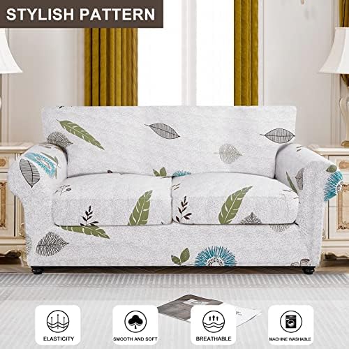 SearchI Stretch Sofa Cover Printed Couch Cover, Floral Pattern 3 Pieces Loveseat Slipcover with 2 Separate Cushion Cover, Washable Furniture Protector for Living Room(Loveseat, Autumn Leaves) - Image 2