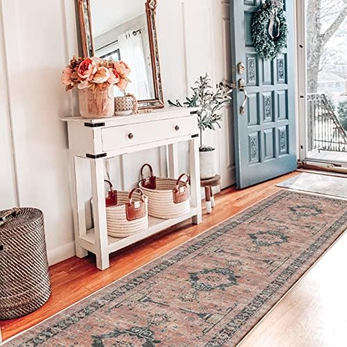 Hallway Washable Runner Rug - 2x10 Kitchen Rugs Entryway Rug Runner Vintage Soft Floor Mat Non Slip Indoor Farmhouse Carpet for Bathroom Living Room Bedroom (2 X 10, Orange) - Image 2