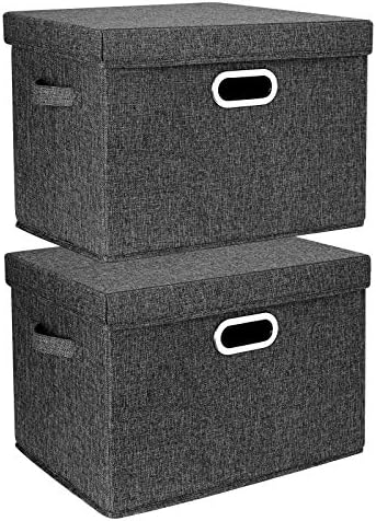 TYEERS Large Storage Bins with Lids, Collapsible, Washable, Fabric Storage Boxes for Organizing, 17.3x11.8x11.4 inches, 2 Pack, Black by StorageOrganization