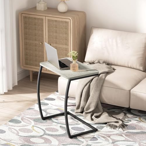 SRIWATANA Light Grey C Shaped Side Table, End Table for Sofa Couch Bedside - Image 2
