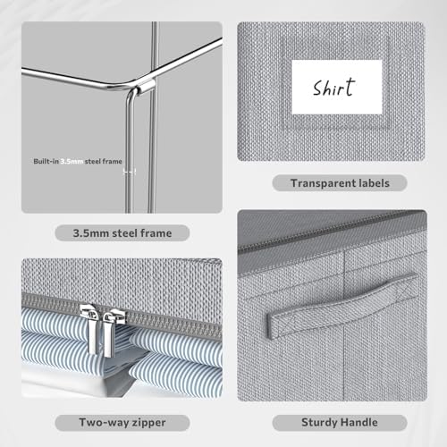 CYhom Clothes Storage Bins Box - Foldable Stackable Container Organizer Set with Clear Window & Carry Handles & Metal Frame - 2Pack Large Capacity for Bedding, Blankets, Books - Image 5