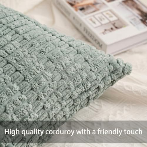 Aegero Pack of 2 Corduroy Decorative Throw Pillow Covers 18x18 Inch, Aqua - Image 2