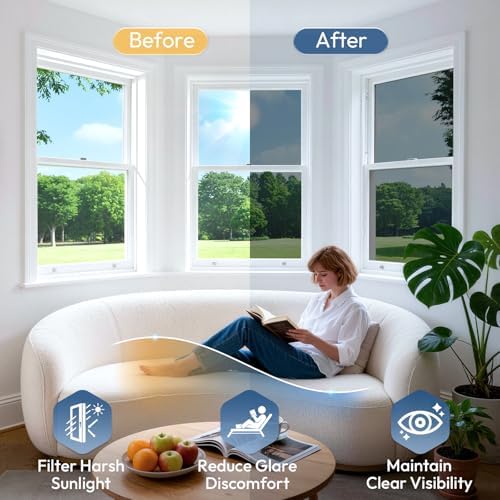 rabbitgoo Window Tint for Home with Tools, Black Silver, 17.5" x 157.4" - Image 3