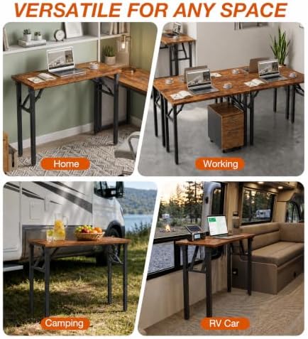 XBurmo Folding Desk Foldable Table, No Assembly 35.8" Foldable Desk Space-Saving Workstation for Small Space, Computer Table, Flat Storage for Home Office, Bedroom, Dorm, Study Room, Rustic Brown - Image 7