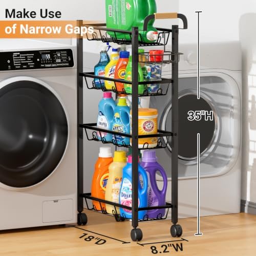 AOODA 4 Tier Laundry Room Cart with Top Detergent Holder, Pure Black - Image 2