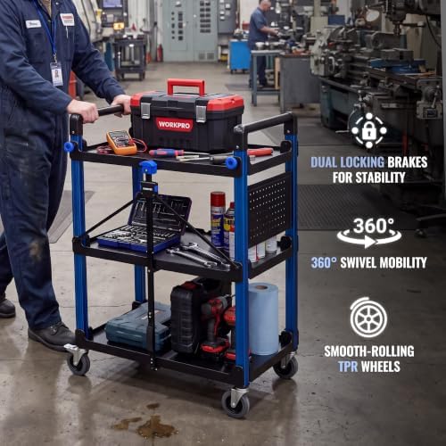 WORKPRO Heavy Duty 3-Tier Utility Cart, 450 LBS Folding Cart with Wheels - Image 6