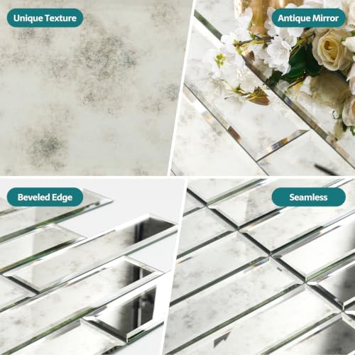 Peel and Stick Mirror Tiles, 3x12 Inch Beveled Mirror Tile Light Antique for Kitchen Bathroom Wall 20 Pcs - Image 5