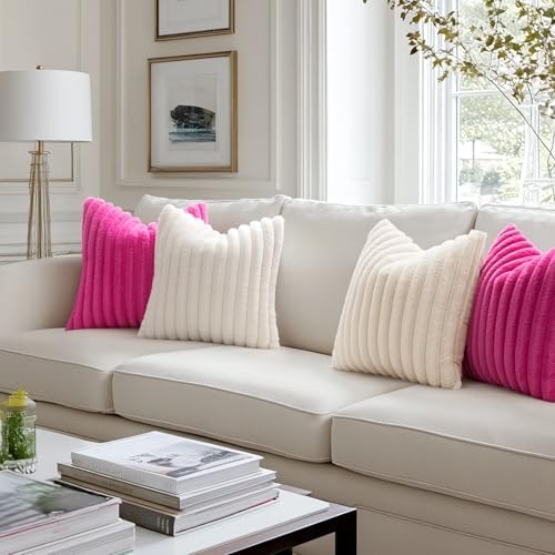 MIULEE Faux Fur Decorative Throw Pillow Covers 20x20 Set of 2 Hot Pink - Image 2