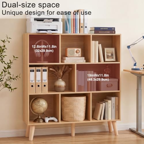 YAHARBO 8 Cube Natural Bookshelf,4 Tier Book Shelf with Legs,Modern Minimalist Bookcase,Open Book Shelves Storage Organizer,Frees Standing Wooden Display Bookcases for Small Space,Bedroom,Living Room - Image 4
