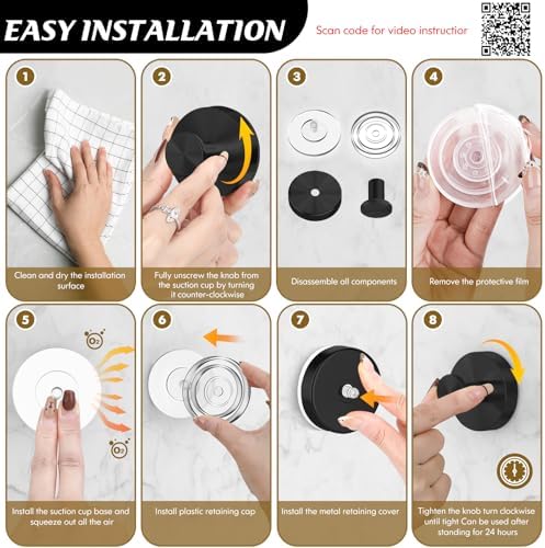 MOTAIPEAK Suction Cup Hooks for Shower,Removable Shower Towel Suction Hooks for Bathroom Wall,Kitchen,Glass,Mirror,Tile to Hang Robes,Loofah-Black(2-Pack) - Image 6