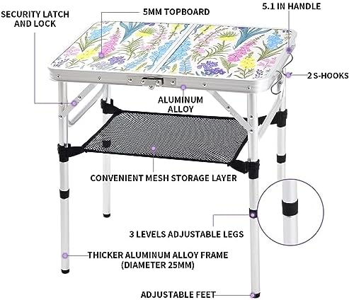 Yriuat Folding Camping Table 2ft Portable Picnic Table, Blooming Floral - Image 4