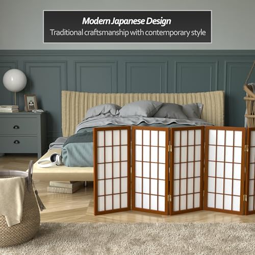 Red Lantern 26.5 in. Short Desktop Window Pane Shoji Screen - Walnut - 8 Panels - Image 3