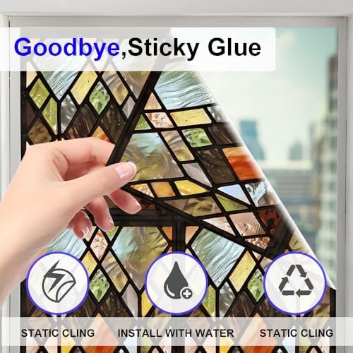 Window UV Protection Rainbow Privacy Film:Non-Adhesive Static Cling Decorative Window Film with Installation Tools,Stained Glass Window Film for Kitchen,Bathroom,and Shower Doors,16.9 x 39.4 inches. - Image 4