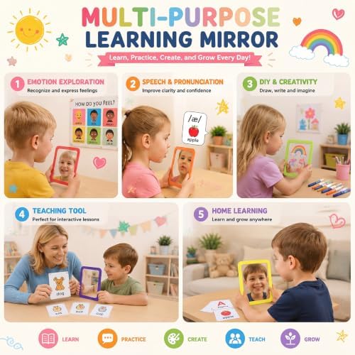 Dandat 10 Pcs 6x4 Shatter Proof Unbreakable Kids Mirrors, Bright Colors - Image 5