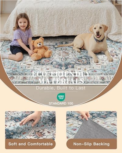 Madane Washable Area Rug 2x3 Small Entryway Rugs Non-Slip, Blue - Image 5
