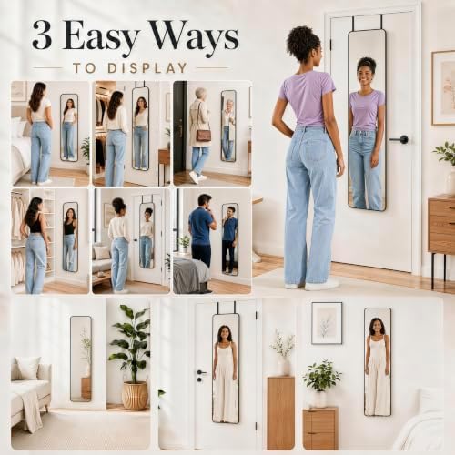 SCWF-GZ 47x14 Full Length Mirror Over the Door,Wall Mounted/Rope Hang Black - Image 6