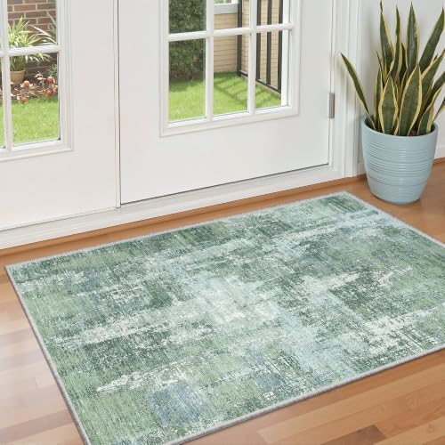 Valenrug 3x5 Rug, Abstract Washable Entryway Rug for Bedroom Sage Green by Valenrug
