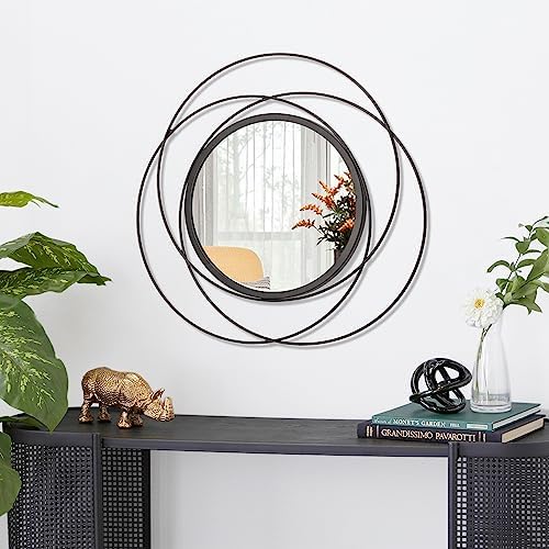 Mirrors Wall Decor Iron Frame Round Art Wall Mirrors Home Decoration Hanging Mirrors for Living Room Bedroom Bathroom Entryway Black 16" - Image 2