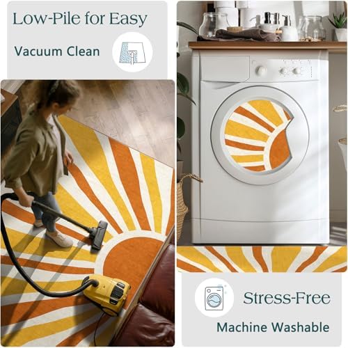 Front Door Mat Indoor Outside Entrance - 2x3 Orange Boho Sun Rug - Image 6