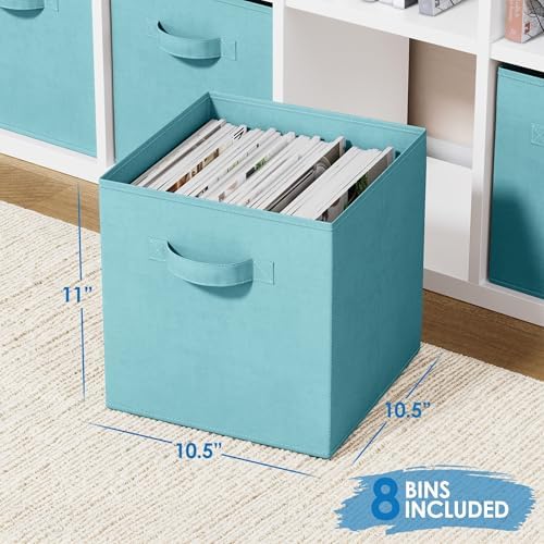 Storage Cubes Pack Of 8 - Standard Size Cube Storage Bin 10.5x10.5x11 With Dual Handles For Easy Carrying- Fabric Storage Bins Collapsible (Blue) - Image 2