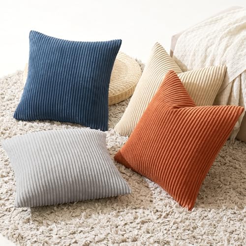 MIULEE Soft Corduroy Decorative Throw Pillow Covers Blue-Yellow 18x18 - Image 4