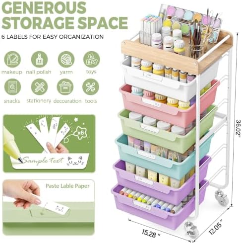 SYKIARIOL Utility Storage Cart with Ice Cream Color Drawer for Classroom - Image 3