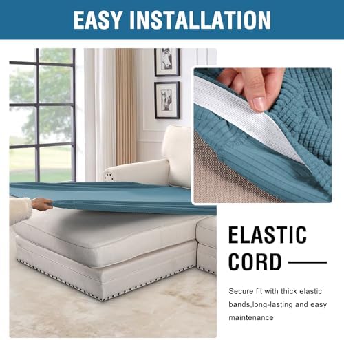 H.VERSAILTEX Super Stretch Individual Chaise Cover Sectional Couch Covers for L Shaped Sofa Both Left/Right Featuring Thick Jacquard Textured Twill Fabric (1 Piece Chaise Cover, Storm Blue) - Image 5