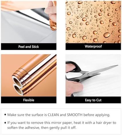LaCheery Peel and Stick Mirror Paper Self Adhesive for Crafts 15.8"x276" Flexible Mirror Wall Stickers Gold Mirrors Sheet Sticker Roll Mirrors Contact Paper for Cabinets Kids DIY Bathroom Walls Decals - Image 6