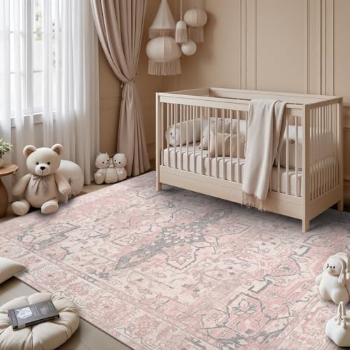 Rugxara Pink Rug 5x7 Area Rugs Washable Rug for Bedroom Nursery Room - Image 4