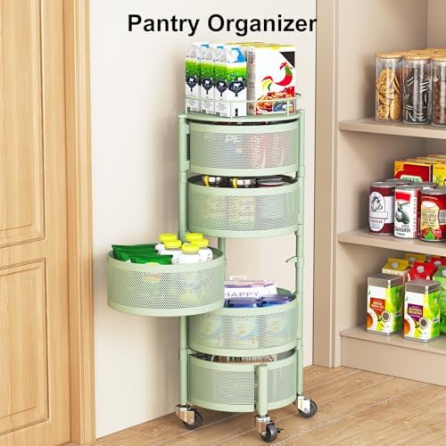 SAYZH 5 Tier Fruit Vegetable Basket Stand for Kitchen, Rotating, Green - Image 6