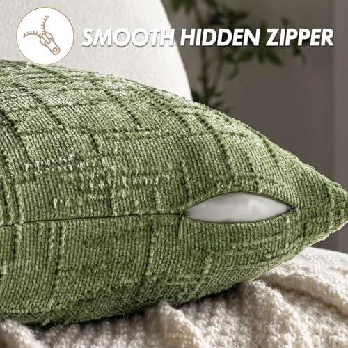 MIULEE Chenille Textured Throw Pillow Covers Sage Green 20x20 Set of 2 - Image 6