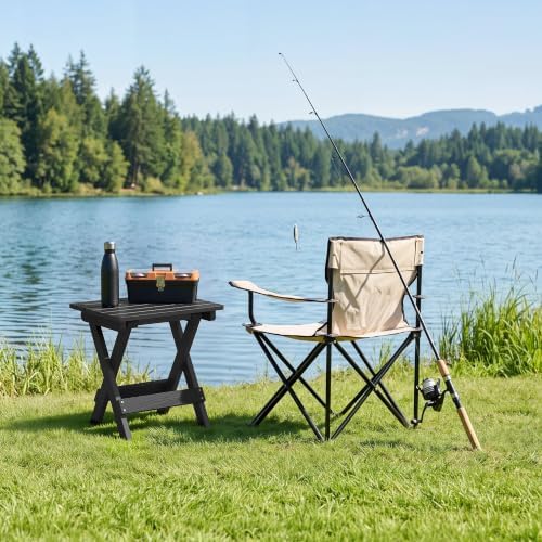 LUE BONA 16.5 Inch Outdoor Folding Side Table, HDPS Small Side Table, Black - Image 6