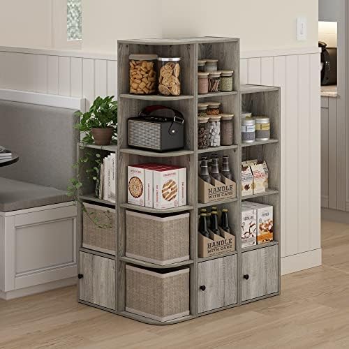 Furinno Luder Shelf Bookcase with 1 Door Storage Cabinet, French Oak - Image 5
