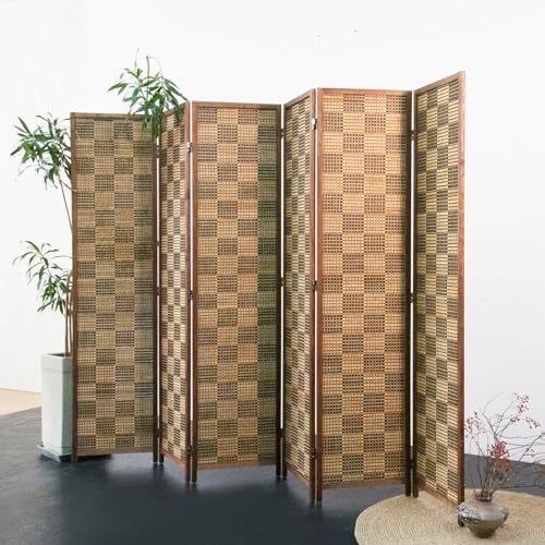 Furnnylane 6 Panel Bamboo Room Divider – 5.6 ft Tall Double-Sided Folding Privacy Screen, Freestanding Wall Partition for Home Office & Bedroom, Caramel Woven Texture, Easy Setup (67" H x 94.5" W) - Image 2