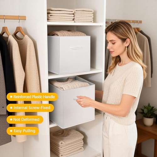 WUIKE 13 x 13 x 13 Storage Cubes, White, Faux Leather Front, 4-Pack - Image 4