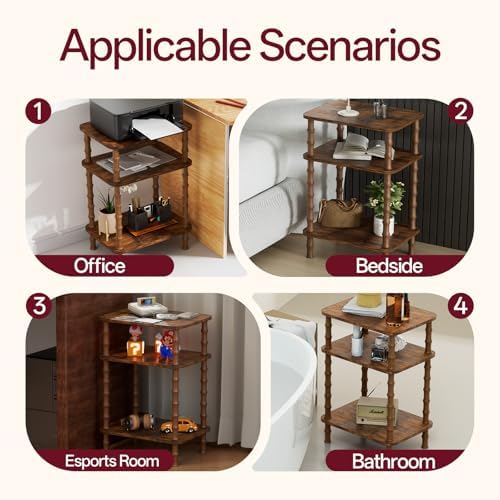 Side Table,Living Room End Tables with 3-Tier,Small Nightstand Table for Small Spaces,Sofa Side,Bedside, Bathroom,Coffee Table,Modern Bedside Table,Stable Frame,Easy Set Up (Rustic Brown) - Image 6