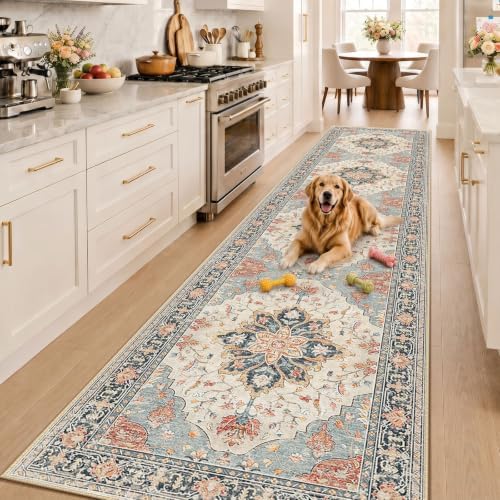 RELEANY Washable Area Rug, Runner 3'x12', Beige/Blue/Orange - Image 2