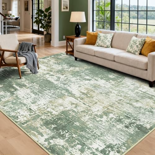 RELEANY Washable 9'x12' Abstract Area Rug for Living Room Light Green - Image 2