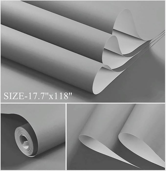 Dimoon 236''x17.7'' Grey Peel and Stick Wallpaper Contact Paper Modern Self Adhesive Wall Paper Removable Renter Friendly Textured Solid Color Shelf Cabinet Vinyl Roll (236''x17.7'',Grey) - Image 4