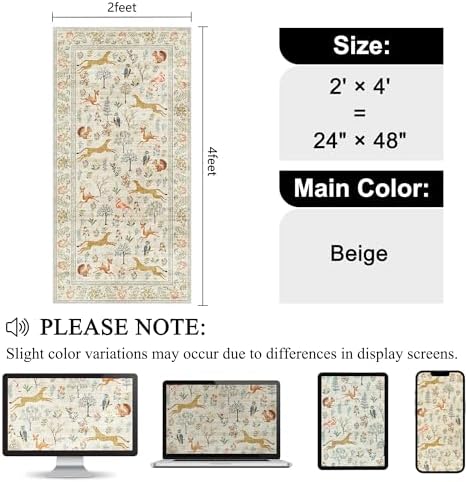 DUKINO 2x4 Rug for Entryway, Animal Washable Runner Rug for Kitchen, Beige - Image 2