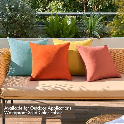 MIULEE Pack of 4 Decorative Outdoor Throw Pillow Covers Linen Waterproof Pillow Covers Summer Farmhouse Cushion Cases for Patio Garden Tent Balcony Couch Sofa 16x16 Inch Orange Teal - Image 2